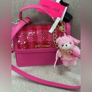 Betsey Johnson Fuchsia Sequin Bag with Bear Charm